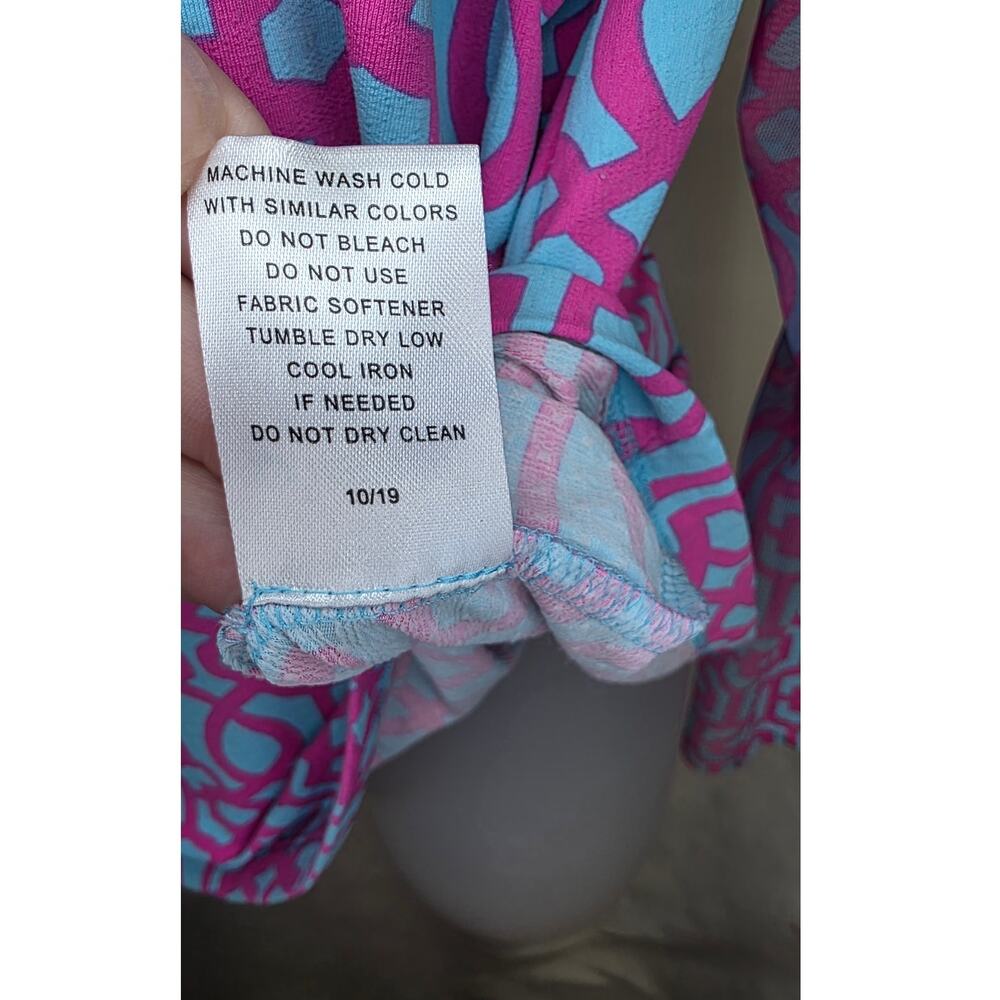 IBKUL Womens Medium Long Sleeve 1/4 Zip Golf Shirt UPF Pink Blue Geometric - Picture 9 of 10